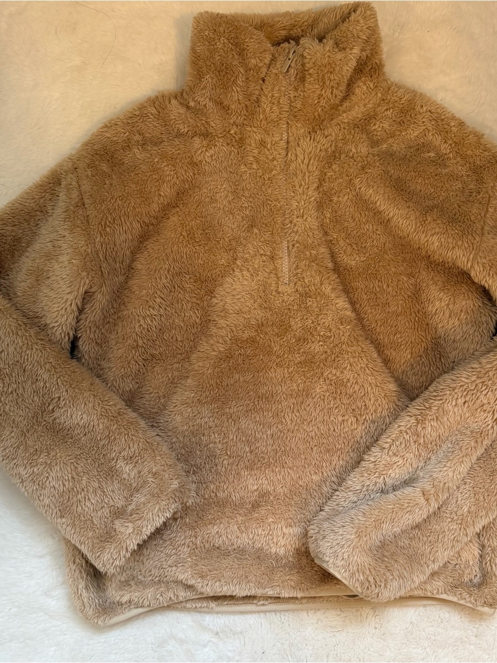 Aritzia Sunday Best Teddy 1/4 zip Plush Quarter-Zip Jacket - Camel - Picture 2 of 4